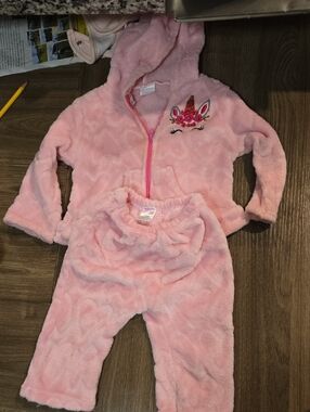 Unbranded Girls' Pink Plush Unicorn Matching Set - Hoodie & Pants